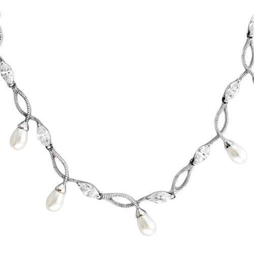 Rhodium 925 Sterling Silver Necklace with Synthetic White Pearl