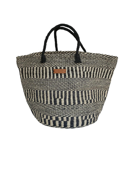 Balance Stripes Handmade Sisal Beach Market Sustainable Straw Basket Tote Bag