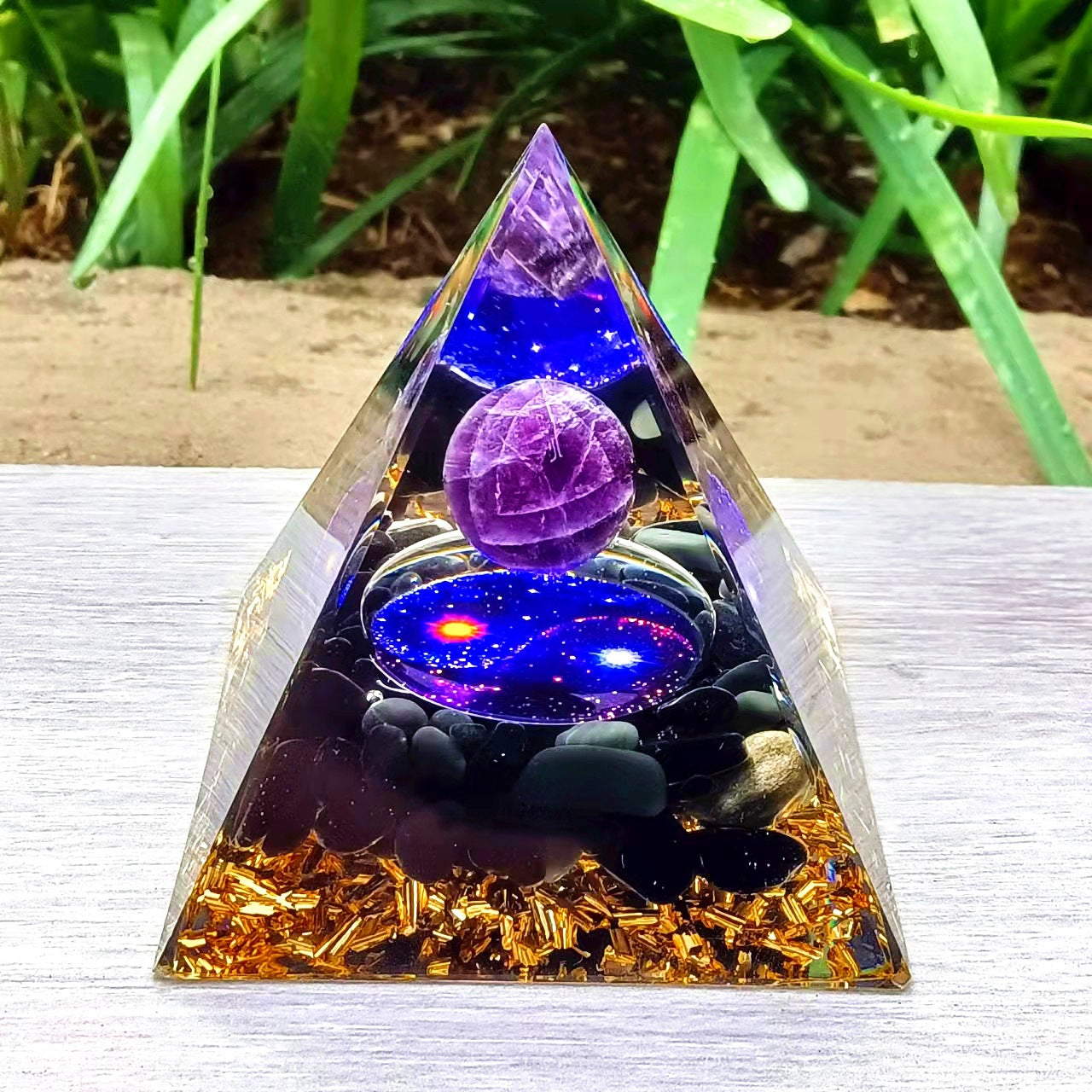Crystal Ball Chakra Pyramid Ornament Gravel Epoxy