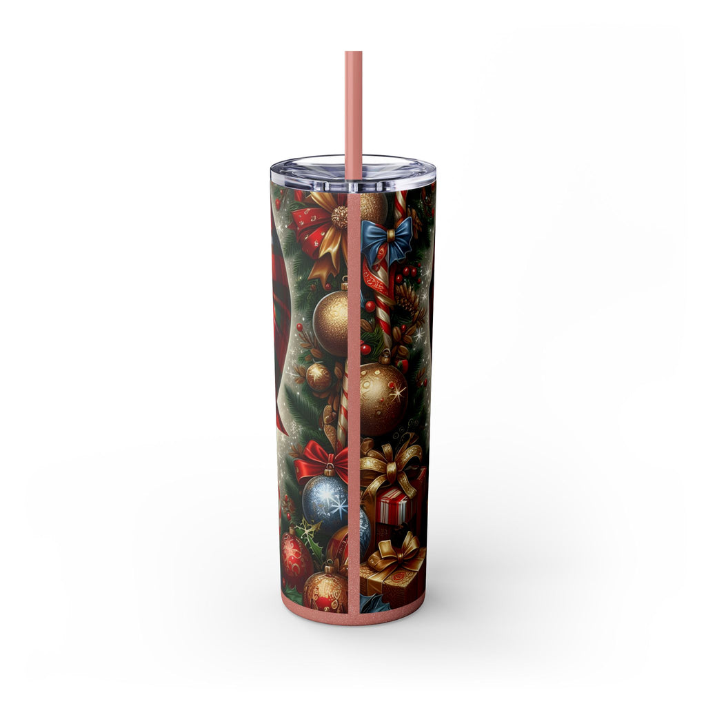 Festive Skinny Tumbler with Straw, 20oz - Perfect Holiday Gift, Christmas Water Bottle, Party Cup, Unique Drinkware, Santa Style