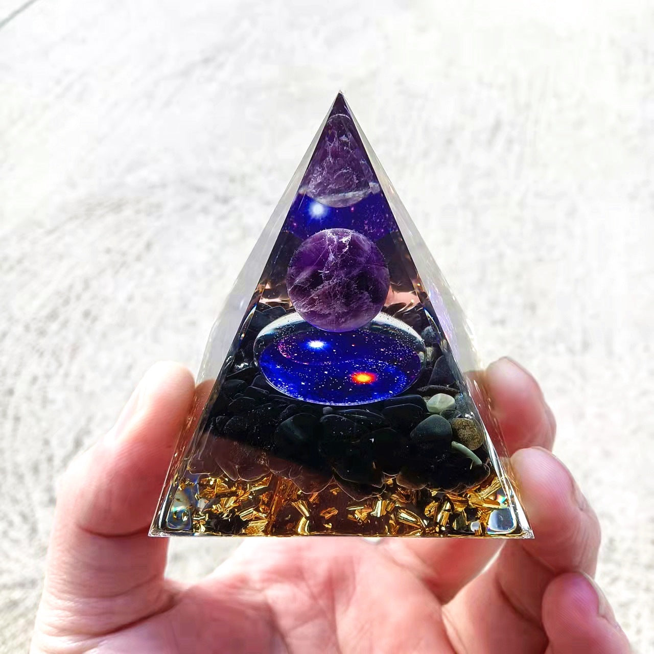 Crystal Ball Chakra Pyramid Ornament Gravel Epoxy
