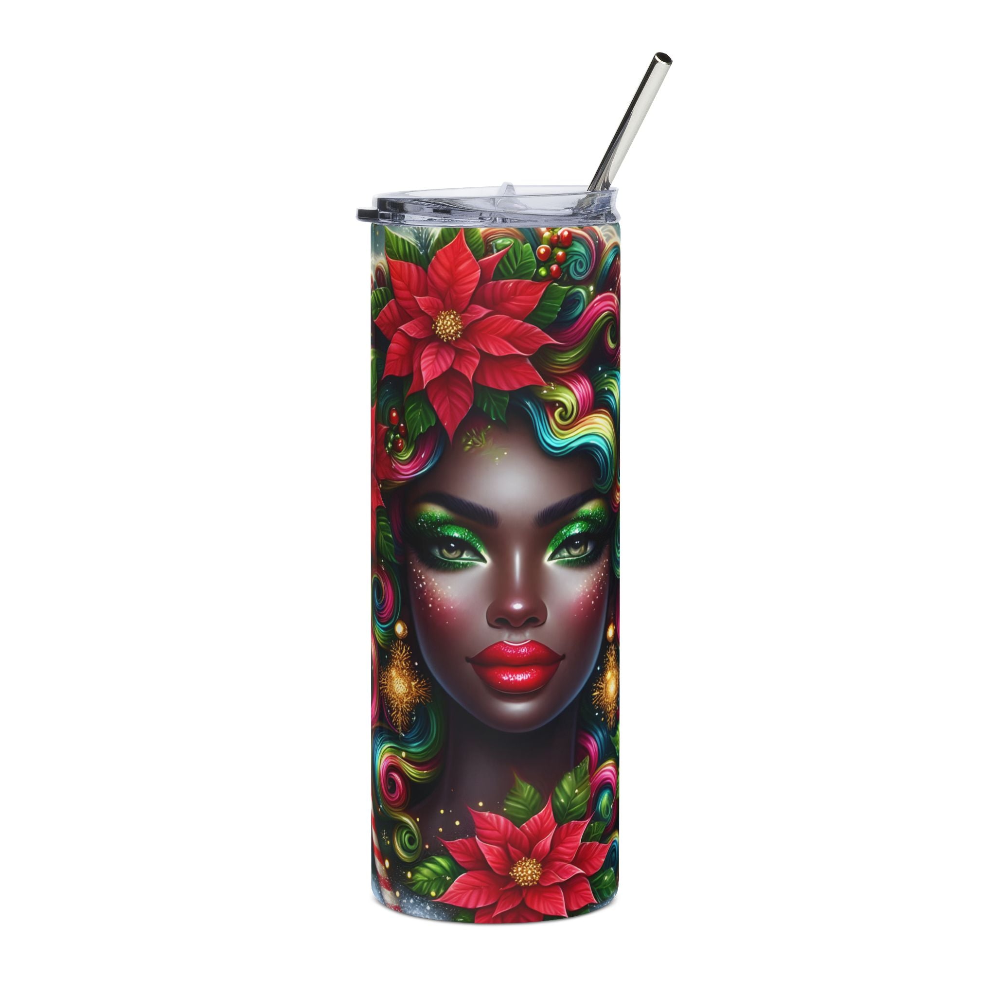 Vibrant Holiday Stainless Steel Tumbler - 20oz, Christmas Gift, Travel Mug, Party Favor, Eco-Friendly Drinkware, Colorful Floral Design