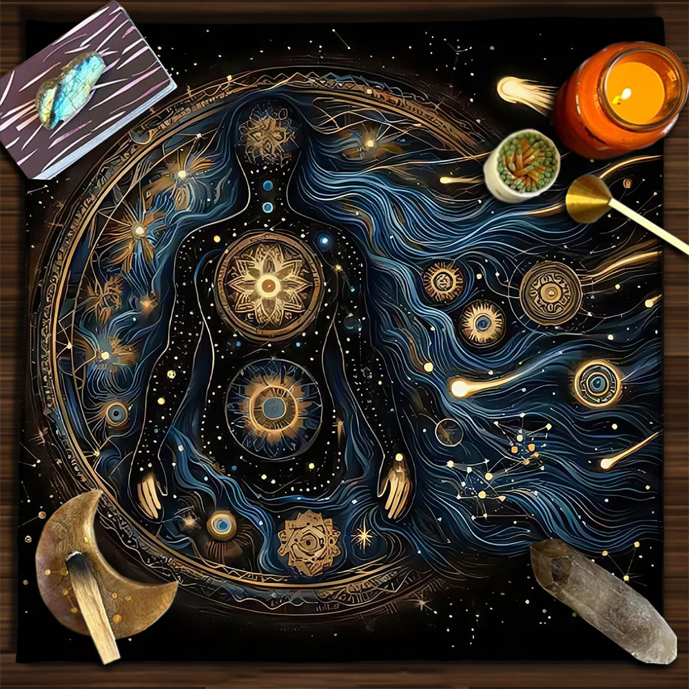 Geometric Tarot Moon Sun Velvet Tablecloth