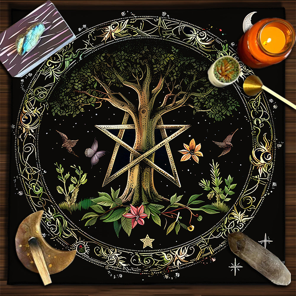 Geometric Tarot Moon Sun Velvet Tablecloth