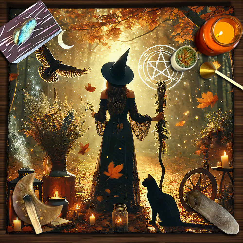 Cat Witch Board Game Flannel Tarot Tablecloth
