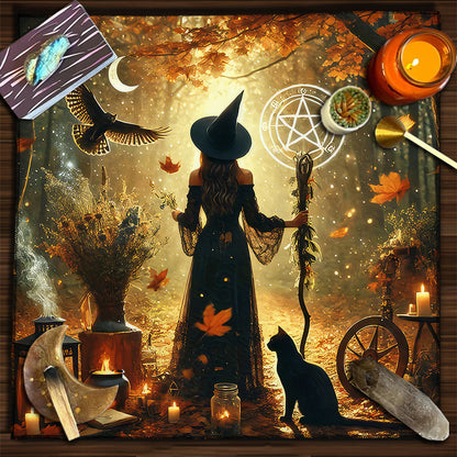 Cat Witch Board Game Flannel Tarot Tablecloth
