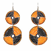 Maasai Bead Double Circle Dangle Earrings, Mango Orange and Black