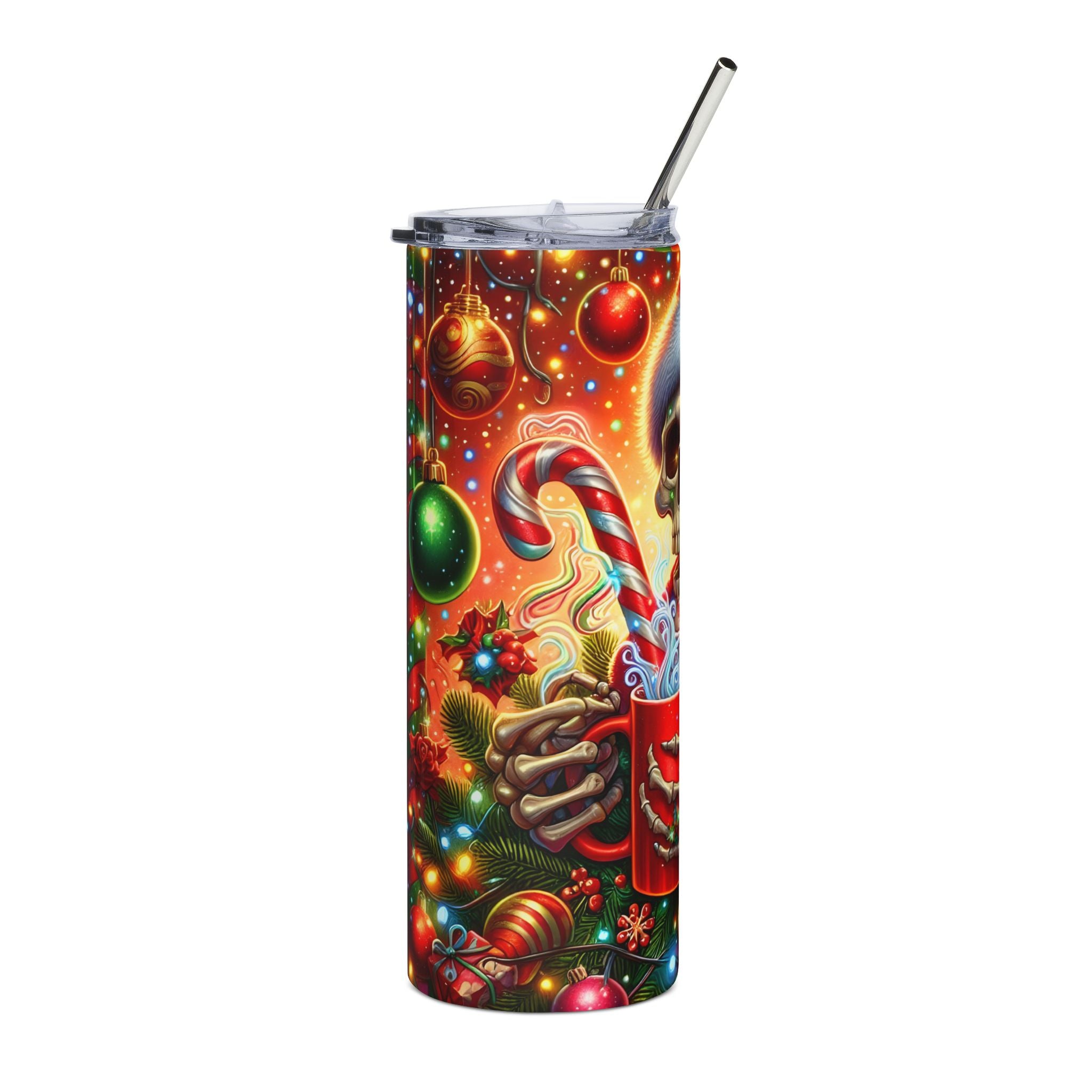 Festive Skull Tumbler - 20oz Stainless Steel Holiday Drinkware, Christmas Gift, Halloween Mug, Fun Party Cup, Unique Holiday Decor