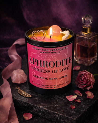 Aphrodite Crystal Candle | Beauty & Love Spell Candle