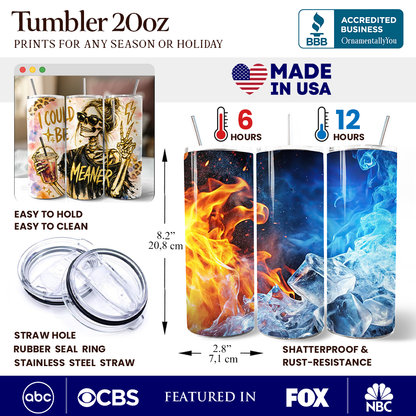I Could Be Meaner 20oz Personalized Tumbler With Lid and Stainless Steel Straw, Funny Sarcastic Skeleton Girl Gift Cup