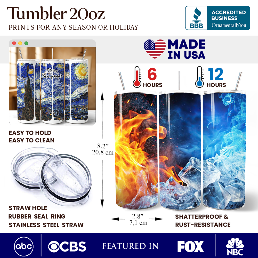 Vincent Van Gogh The Starry Night 20oz Personalized Tumbler With Lid and Stainless Steel Straw, Famous Post-Impressionism Painting Gift Cup