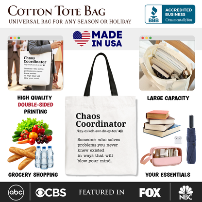 Chaos Coordinator Definition Personalized Canvas Tote Bag, Funny Gift Shopper for Busy Moms