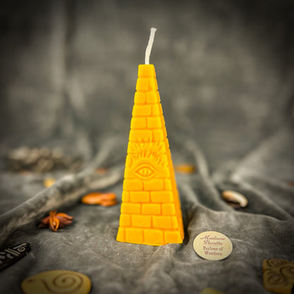 Beeswax All-Seeing Eye Pyramid Spell Candle - Abundance, Prosperity & Intuition