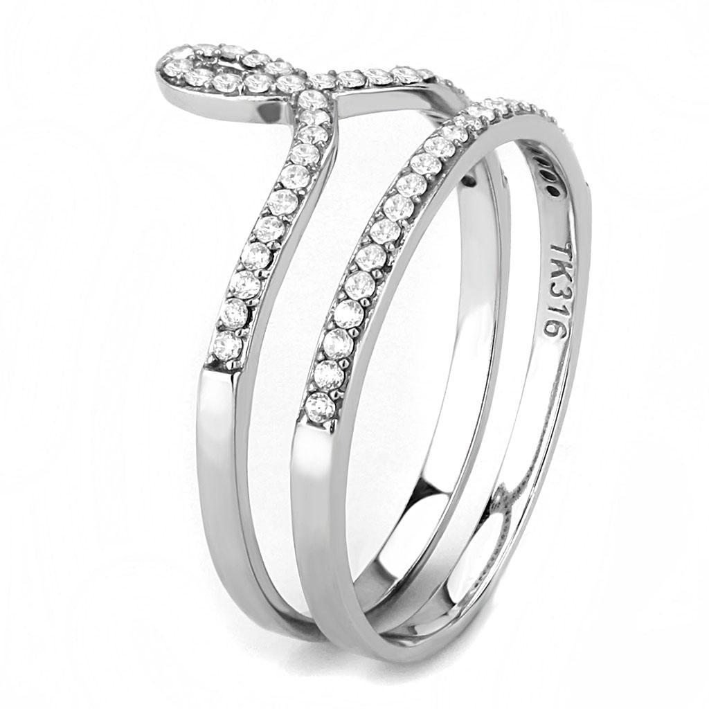 DA063 - High polished (no plating) Stainless Steel Ring with AAA Grade CZ  in Clear