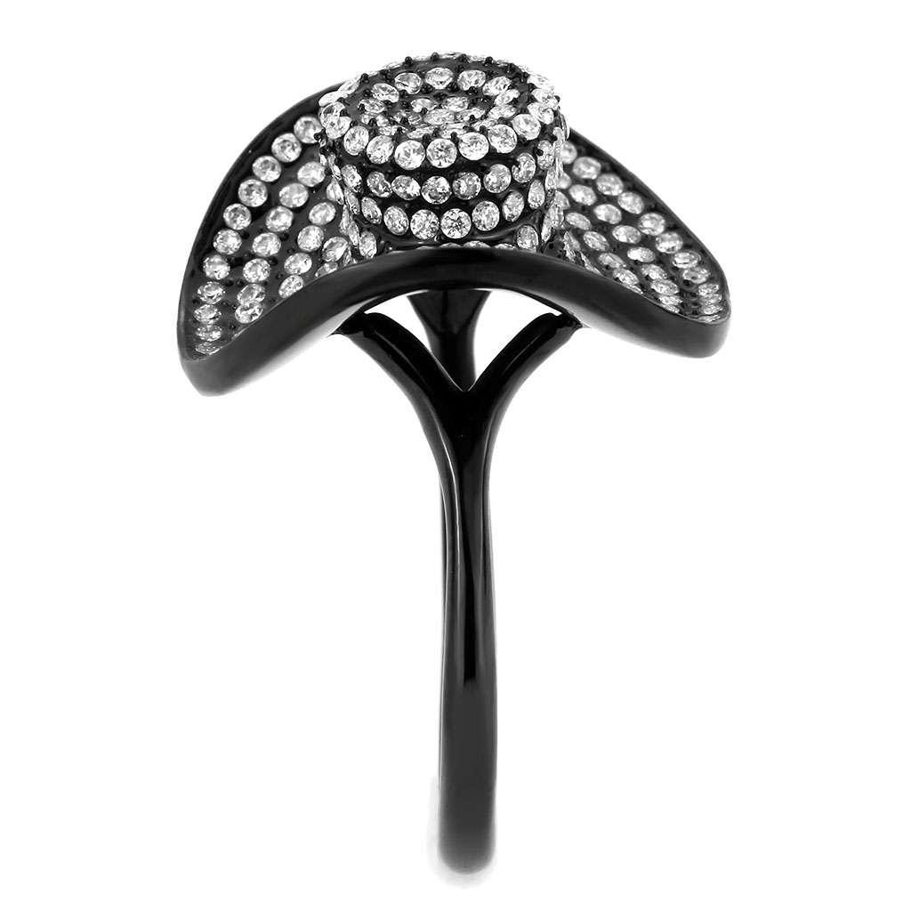 DA128 - IP Black(Ion Plating) Stainless Steel Ring with AAA Grade CZ  in Clear