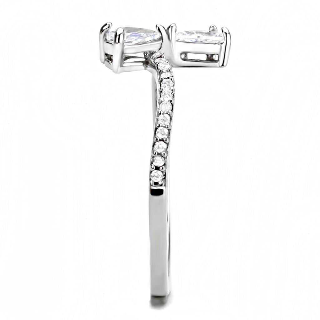 DA139 - High polished (no plating) Stainless Steel Ring with AAA Grade CZ  in Clear