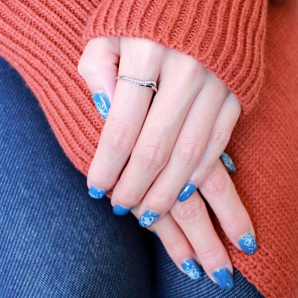 DA159 - High polished (no plating) Stainless Steel Ring with AAA Grade CZ  in Clear