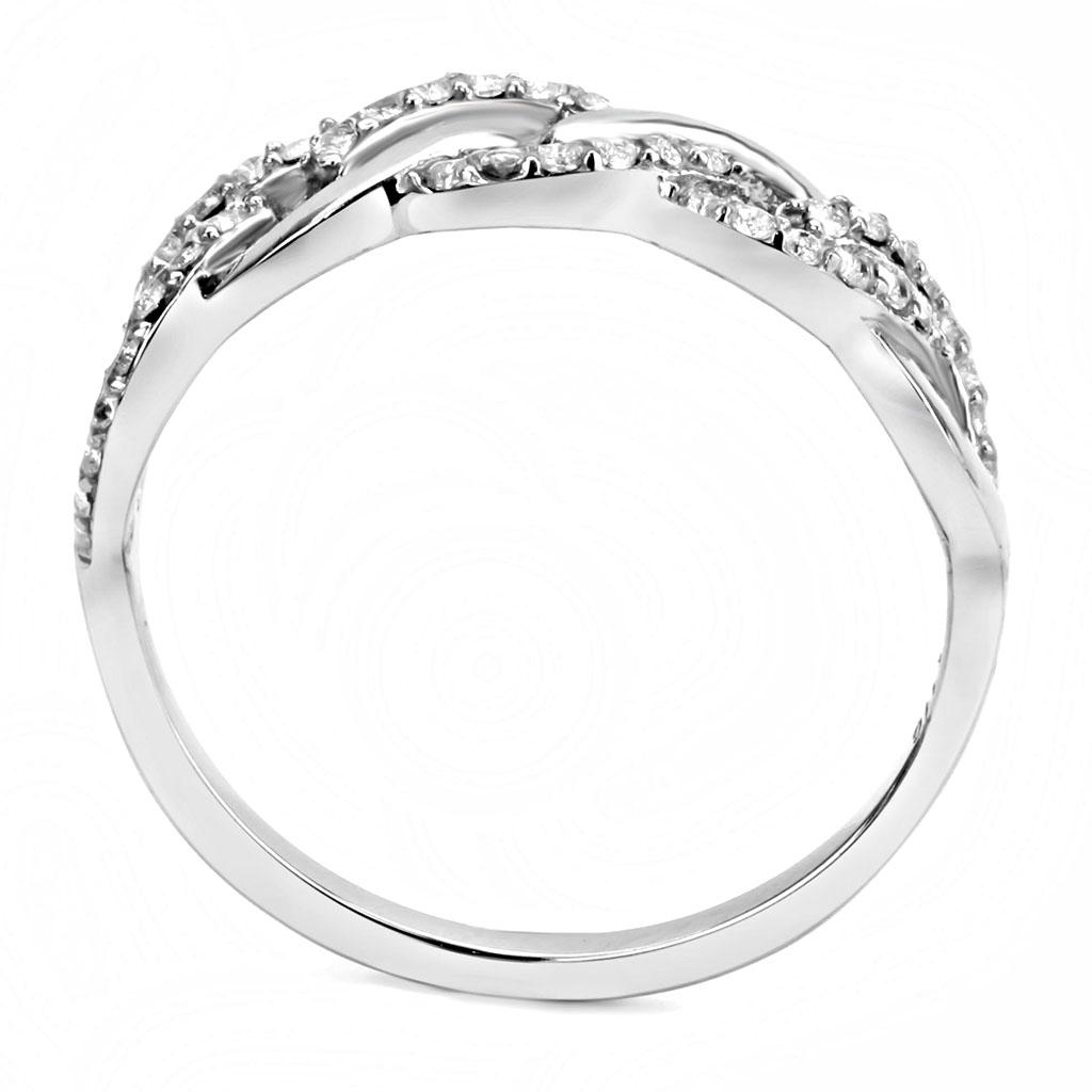DA163 - High polished (no plating) Stainless Steel Ring with AAA Grade CZ  in Clear