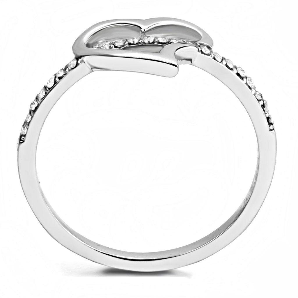 DA164 - High polished (no plating) Stainless Steel Ring with AAA Grade CZ  in Clear
