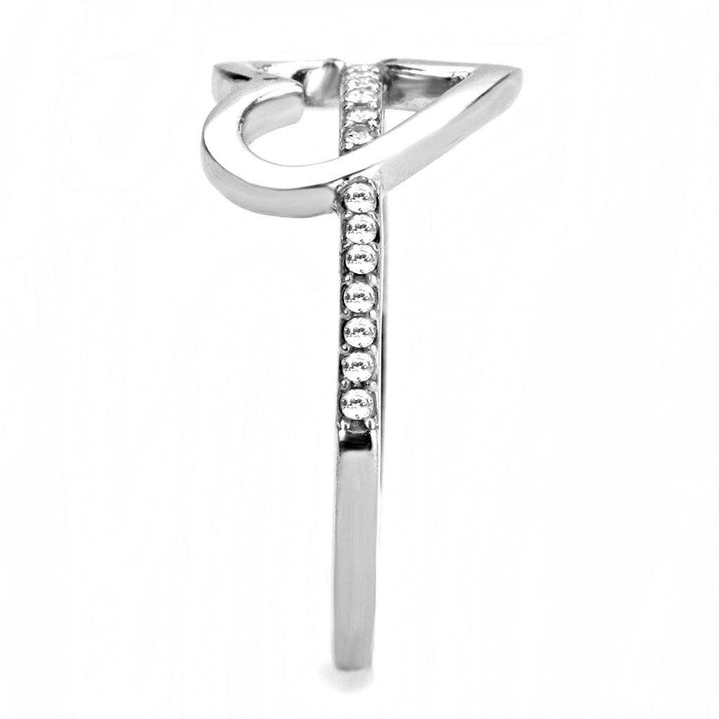 DA164 - High polished (no plating) Stainless Steel Ring with AAA Grade CZ  in Clear