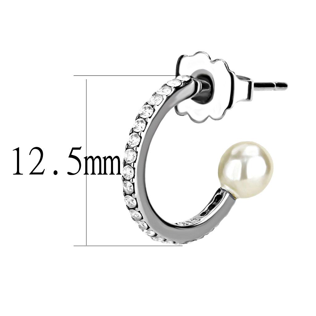 DA224 - High polished (no plating) Stainless Steel Earrings with Synthetic Pearl in White