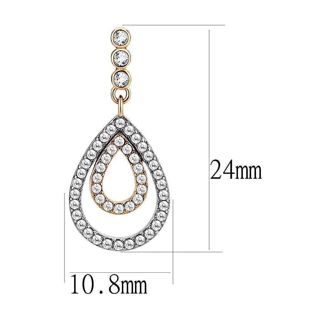 Rose Gold Two-Tone CZ Earrings - Elegant Stainless Steel