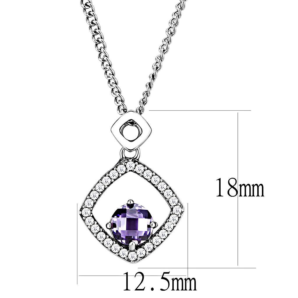 Amethyst CZ Pendant Necklace - 5mm Stainless Steel Chain