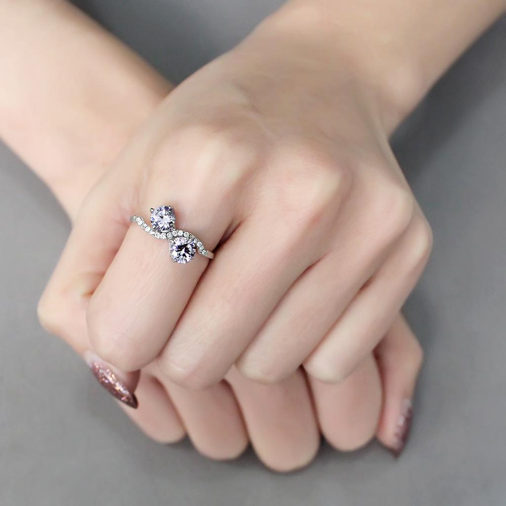 Light Amethyst CZ Stainless Steel Ring