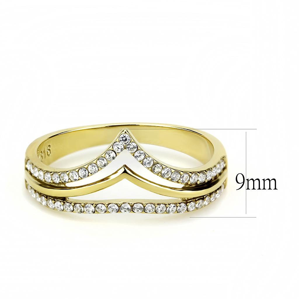 Gold Ion Plated Stainless Steel Ring with Clear CZ Stones