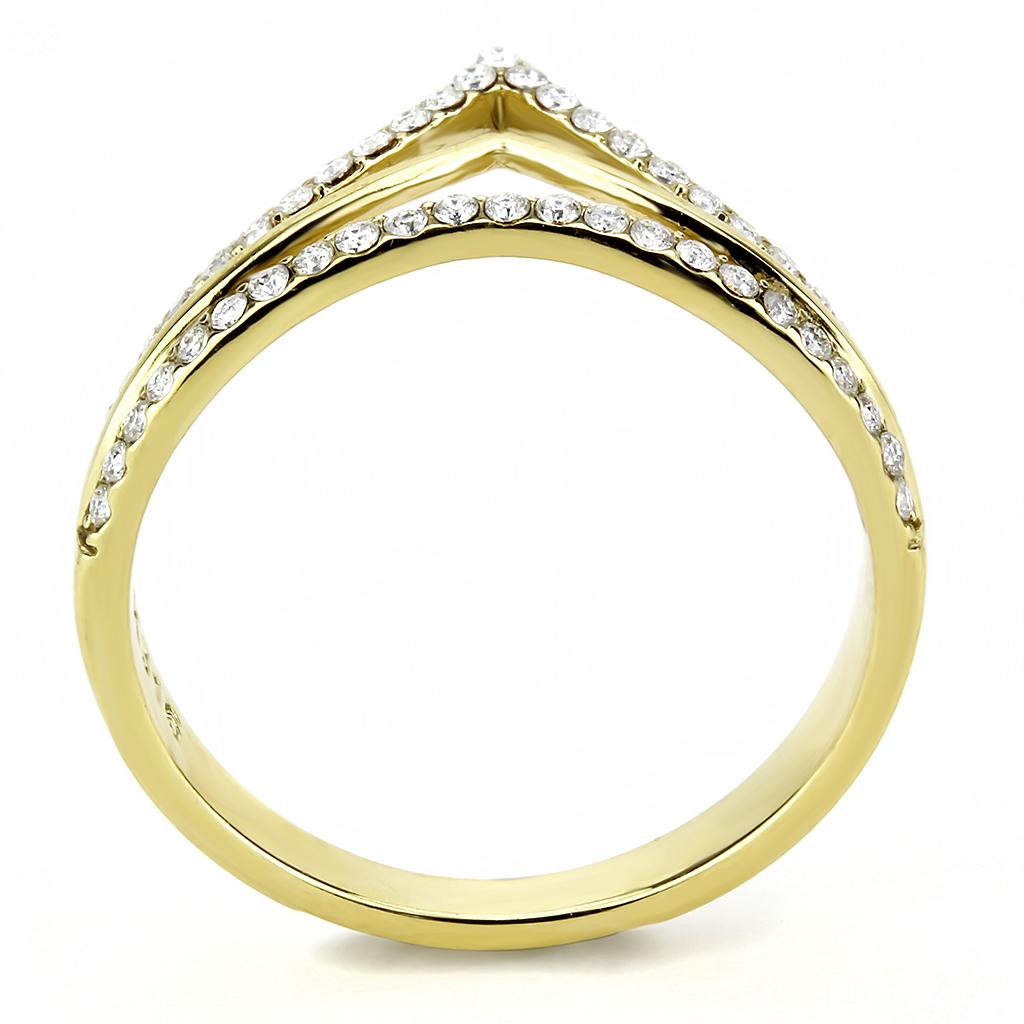 Gold Ion Plated Stainless Steel Ring with Clear CZ Stones