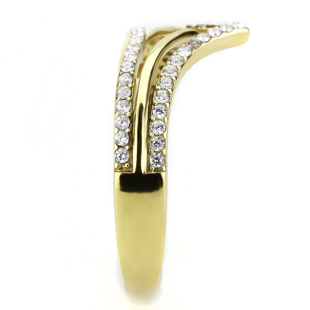 Gold Ion Plated Stainless Steel Ring with Clear CZ Stones