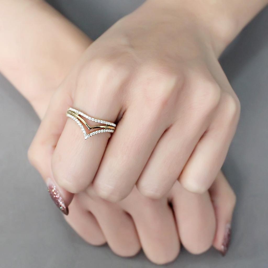 Gold Ion Plated Stainless Steel Ring with Clear CZ Stones