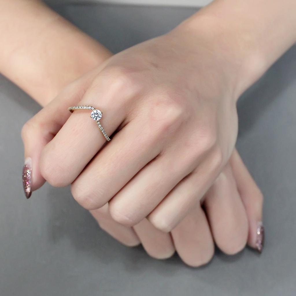 Gold Ion Plated Stainless Steel Ring with Clear CZ Stones