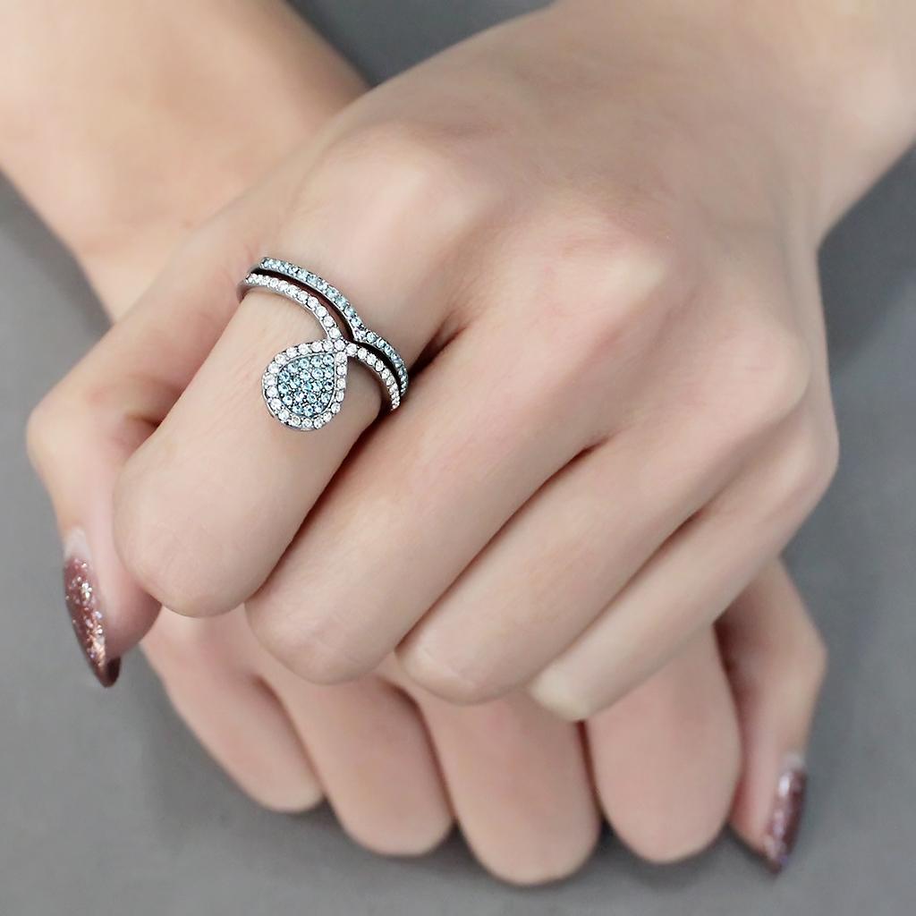 Sea Blue CZ Stainless Steel Ring