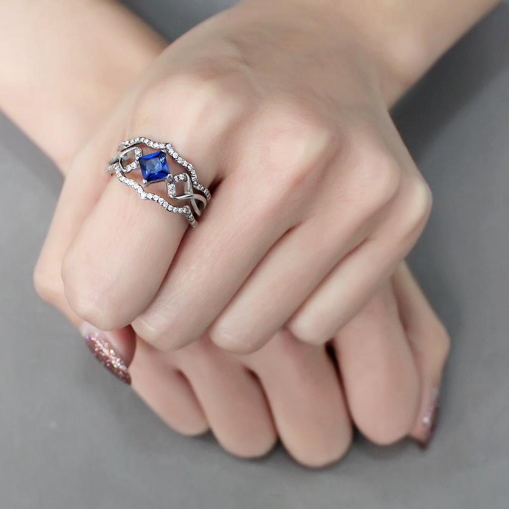 London Blue Synthetic Spinel Stainless Steel Ring