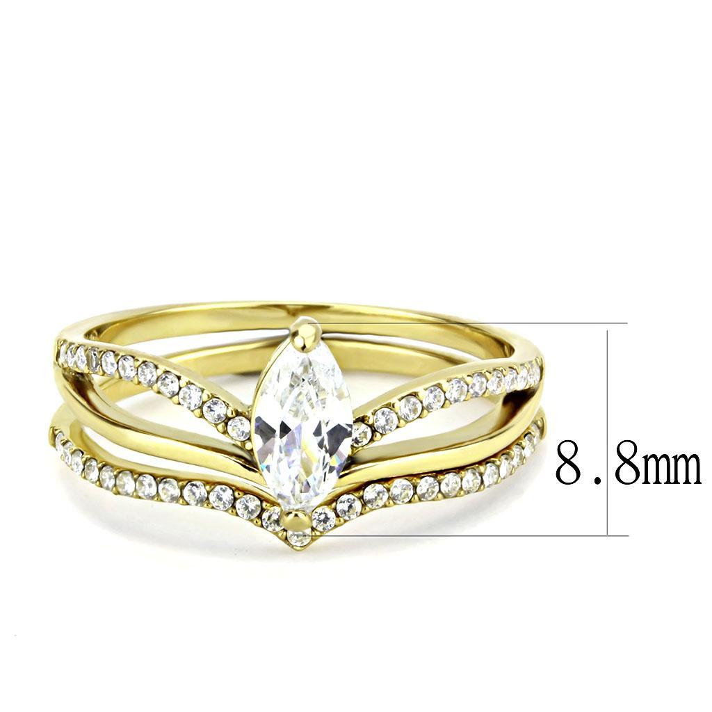 Gold Ion Plated Stainless Steel Ring with Clear CZ Stones