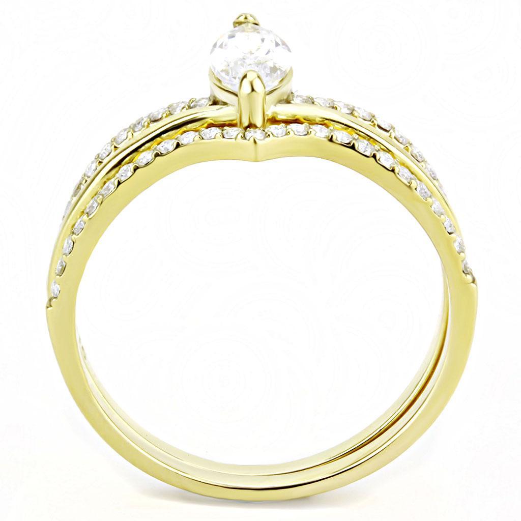 Gold Ion Plated Stainless Steel Ring with Clear CZ Stones