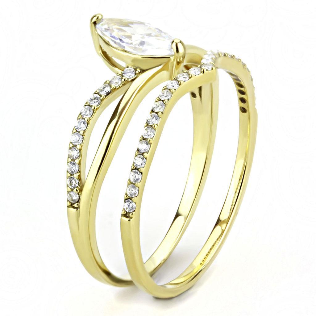 Gold Ion Plated Stainless Steel Ring with Clear CZ Stones