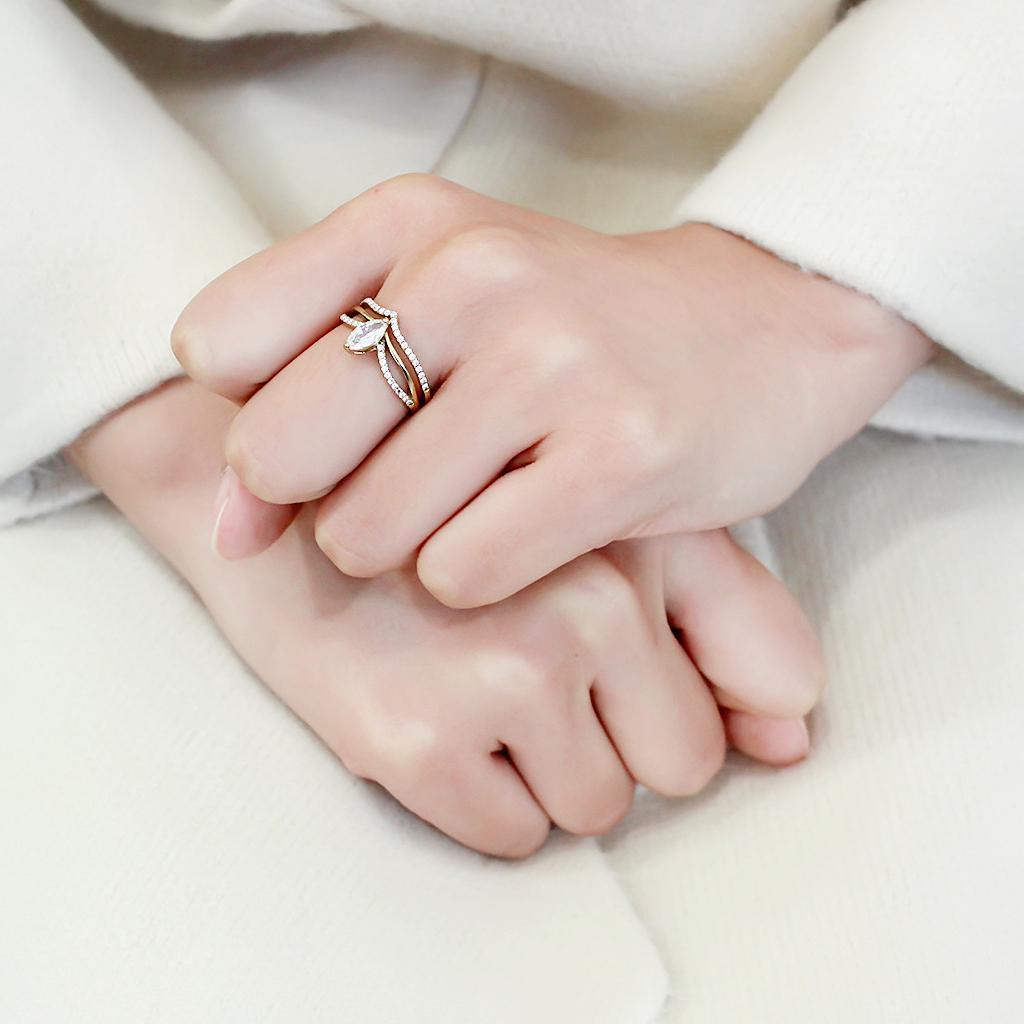 Gold Ion Plated Stainless Steel Ring with Clear CZ Stones