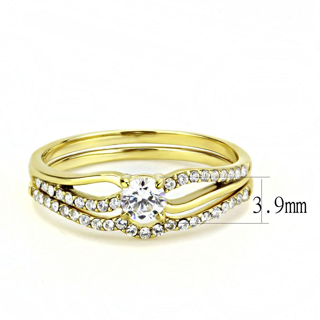 Gold Ion Plated Stainless Steel Ring with Clear CZ Stones