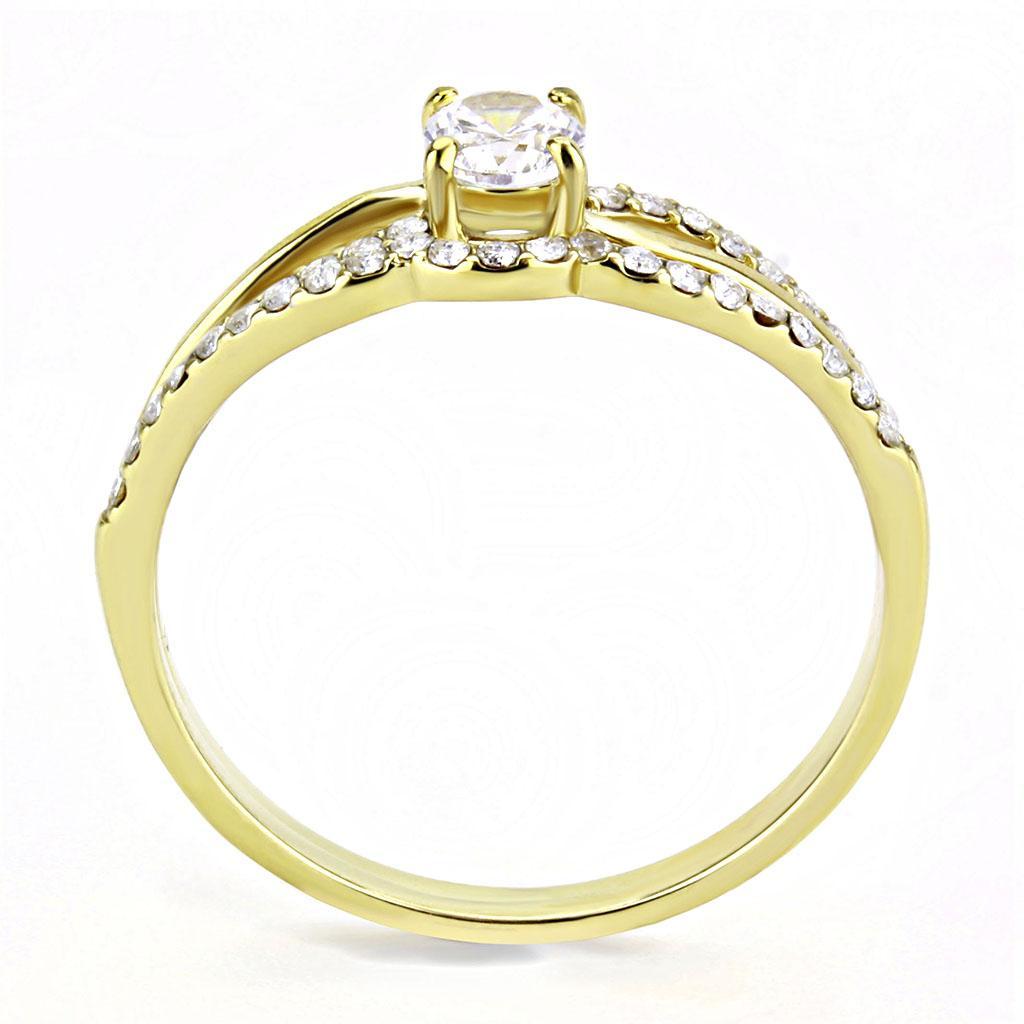 Gold Ion Plated Stainless Steel Ring with Clear CZ Stones