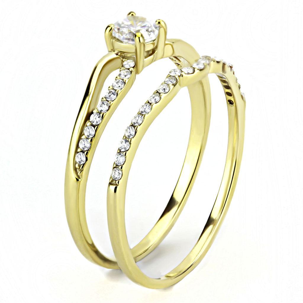 Gold Ion Plated Stainless Steel Ring with Clear CZ Stones