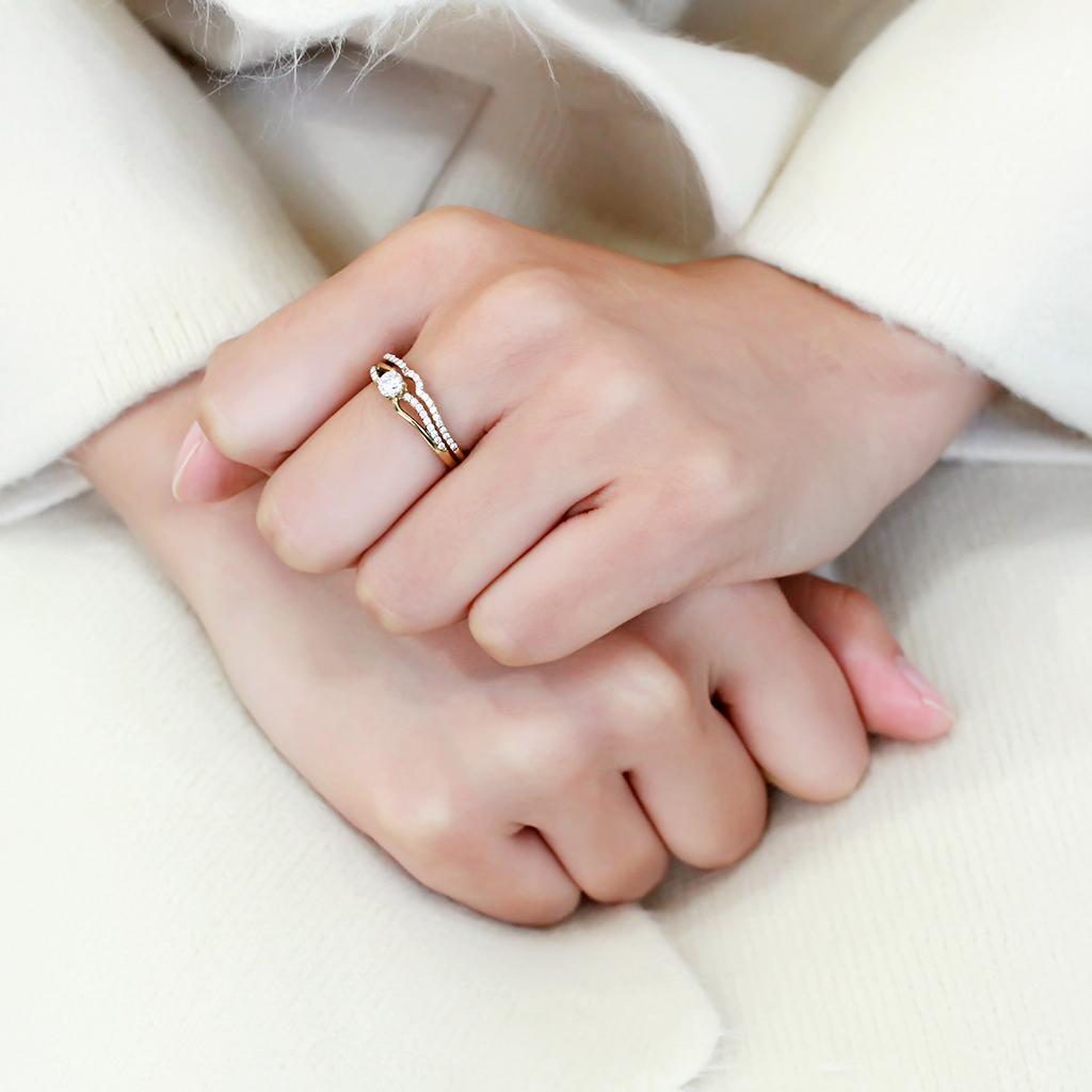 Gold Ion Plated Stainless Steel Ring with Clear CZ Stones