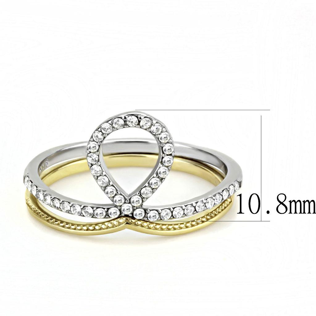 Two-Tone Gold Ion Plated Stainless Steel Ring with Clear CZ Stones