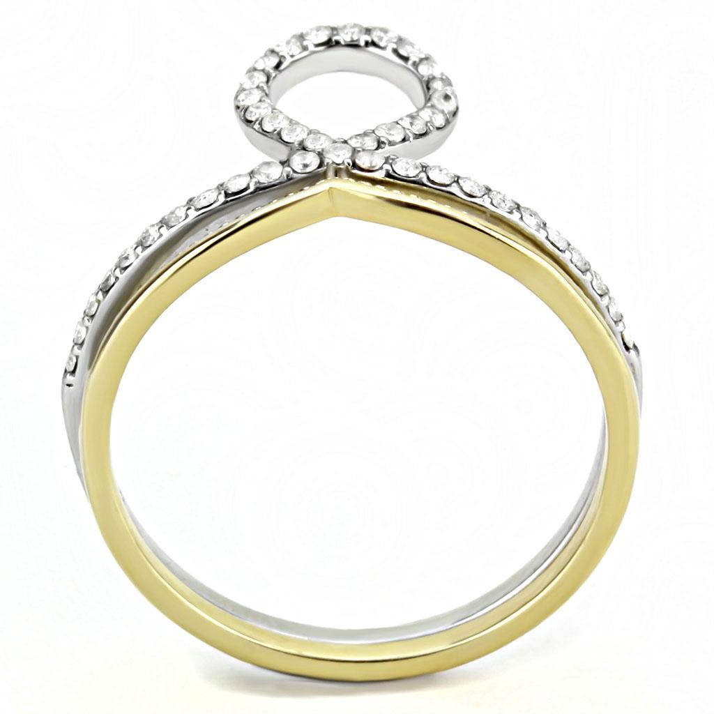 Two-Tone Gold Ion Plated Stainless Steel Ring with Clear CZ Stones