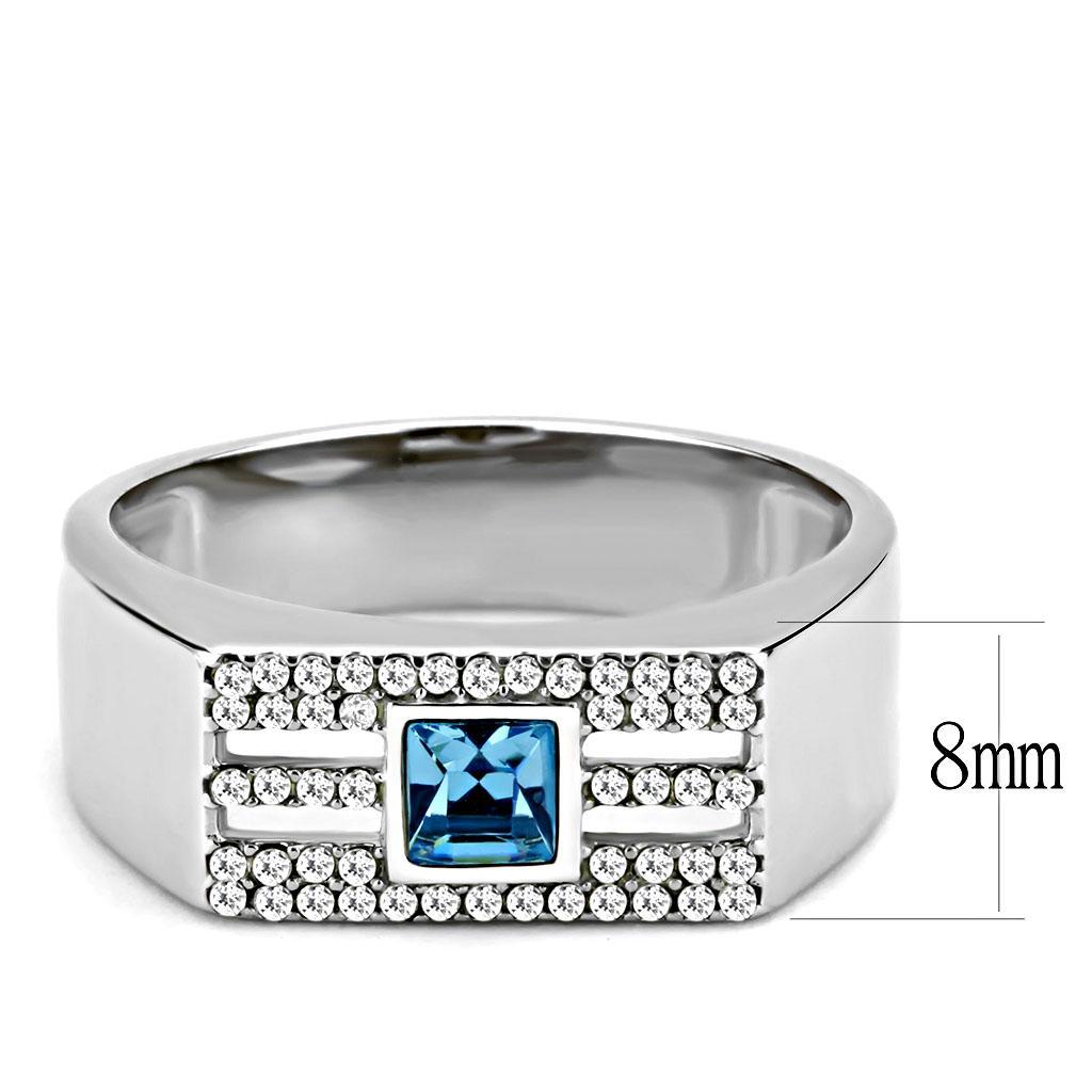 Sea Blue Crystal Stainless Steel Ring