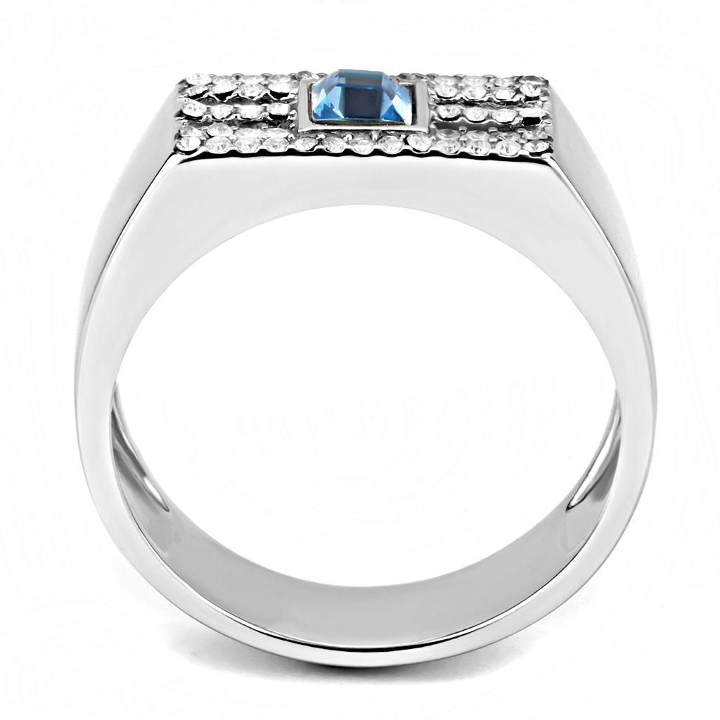 Sea Blue Crystal Stainless Steel Ring