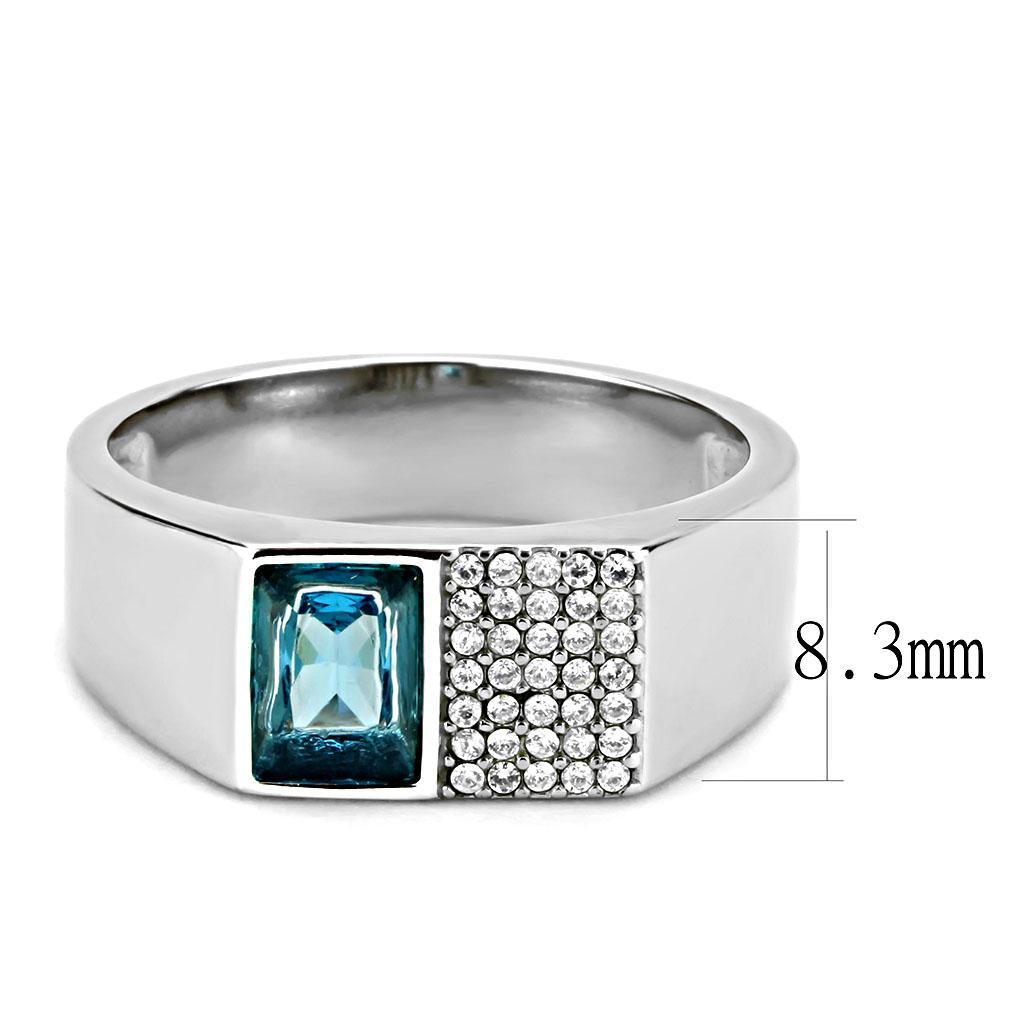 Sea Blue Synthetic Stone Stainless Steel Ring