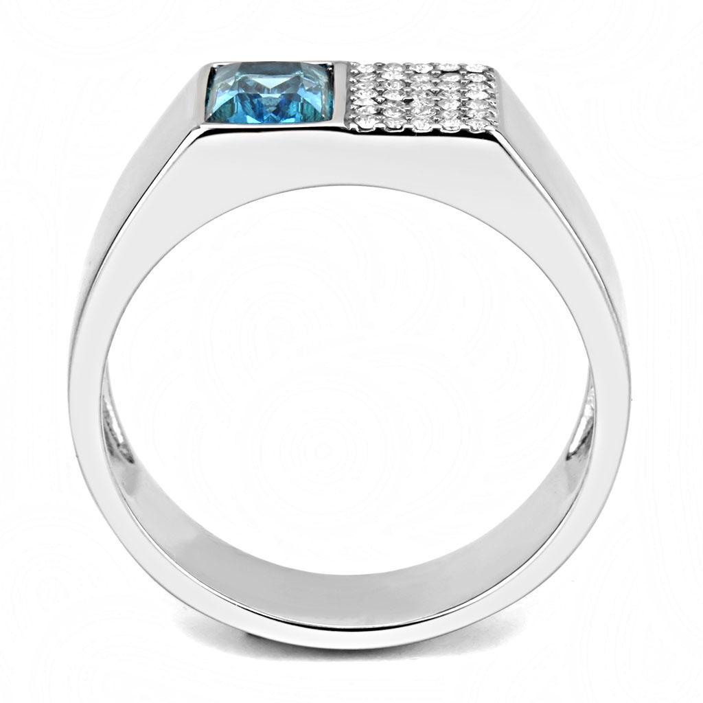 Sea Blue Synthetic Stone Stainless Steel Ring