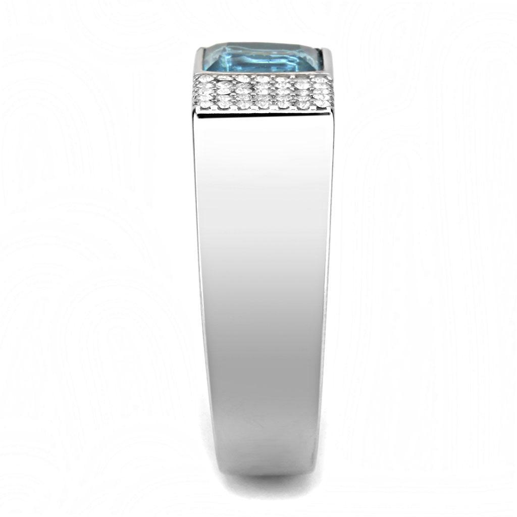 Sea Blue Synthetic Stone Stainless Steel Ring